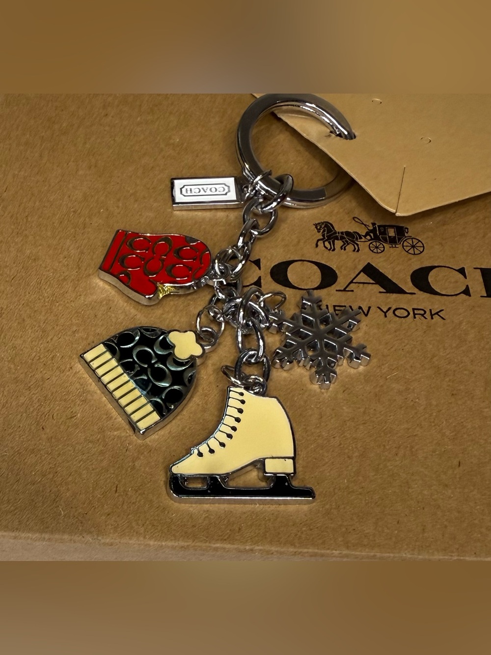 Coach Enamel Winter Charm Key Ring in Red, Black, Yellow & Silver NWOT